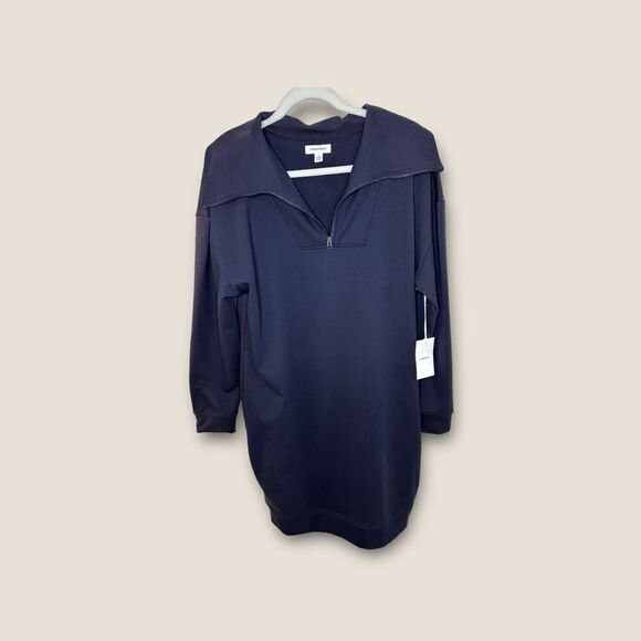 Nordstrom Dark Blue Long Sleeve Partial Zip Sweatshirt Dress Womens Size M NWT - Picture 4 of 7